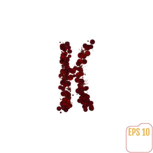 алфавит крови, различные брызги крови или краски, различные брызги крови, капли и след. буква "k" на белом фоне. - letter k blood alphabet drop stock illustrations