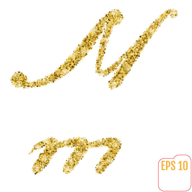 istock Gold rush. Gold alphabetic letter m. Vector gold alphabet. Font with golden glitter. Letter 