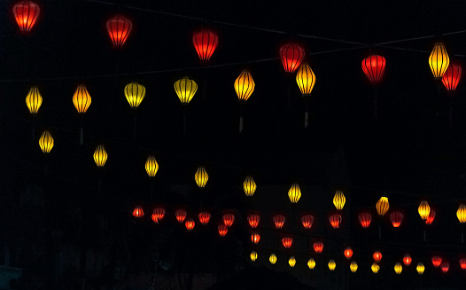 CHINESE Lanterns IN THE DARKNESS. DETAILED BY DIAGONALS.