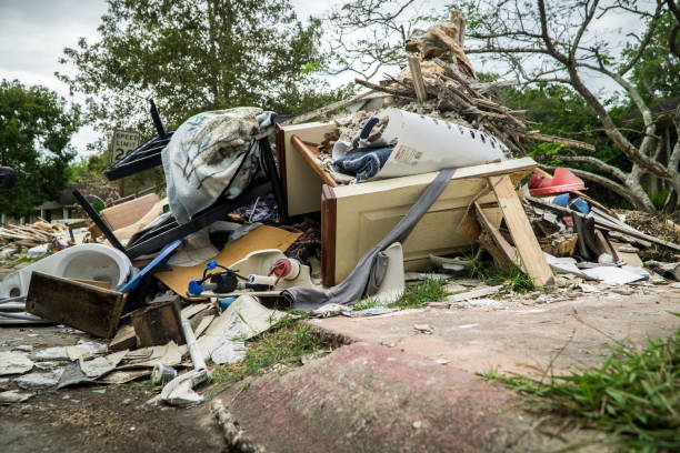 Trash and debris outside of a Houston neighborhood stock photo