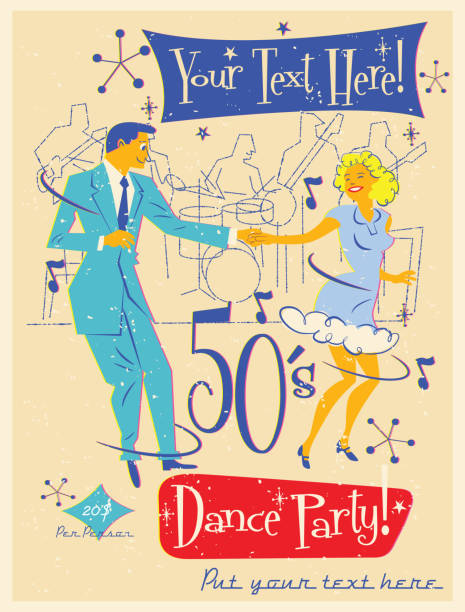 ilustraciones, imágenes clip art, dibujos animados e iconos de stock de fiesta de 50´s - 1950s style 1960s style dancing image created 1960s