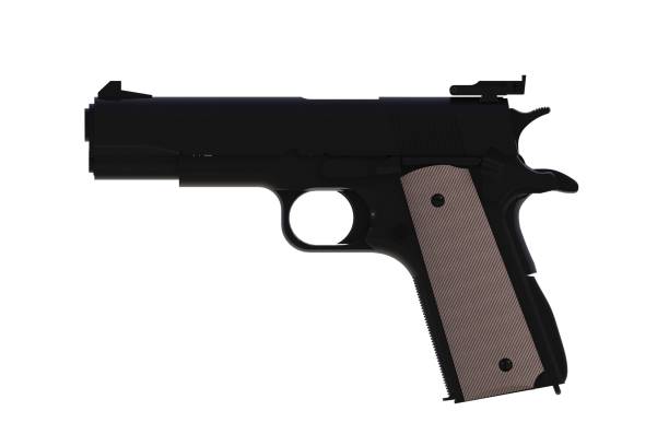 Revolver chrome weapon plastic handle. 3D graphic