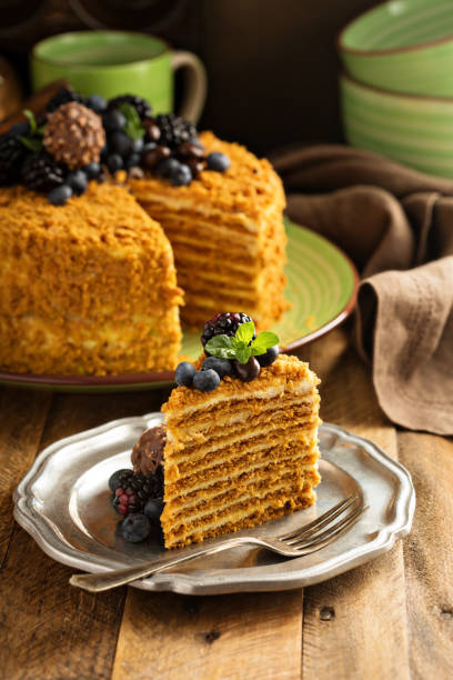 istock Honey layered cake with candy and berry 857228700