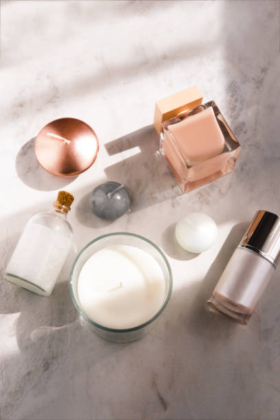 istock Spa beauty products on white marble table flatlay 857229432