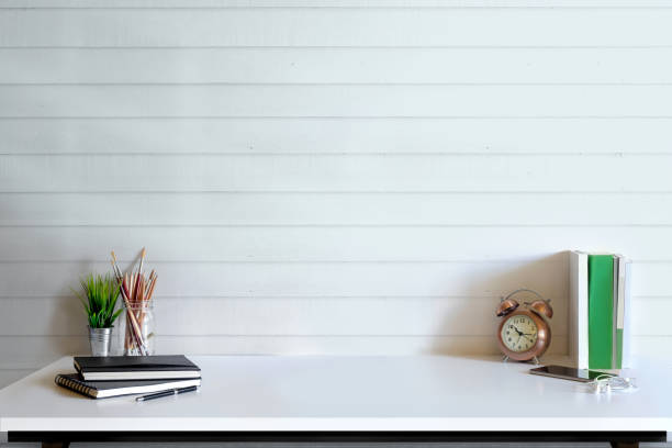istock Stylish workspace with supplies. desk space concept. 857229812