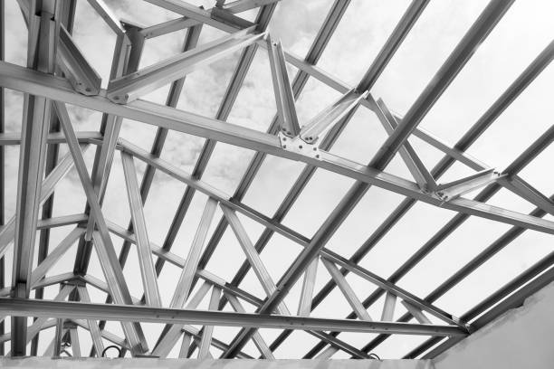 istock Structure of steel roof frame for building construction. 857232690