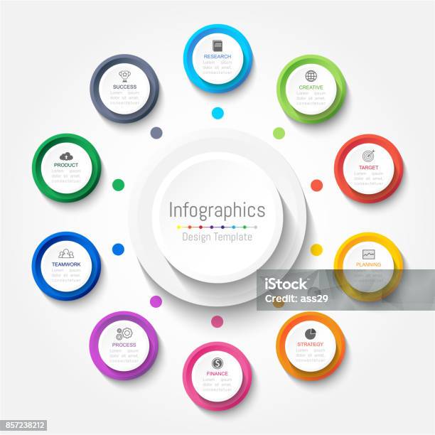 Infographic Design Elements For Your Business Data With 10 Options Parts Steps Timelines Or Processes Vector Illustration Stock Illustration - Download Image Now