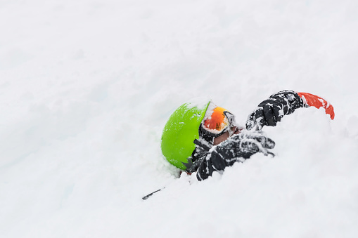 Snowboarder Stuck in Fresh Deep Powder Snow