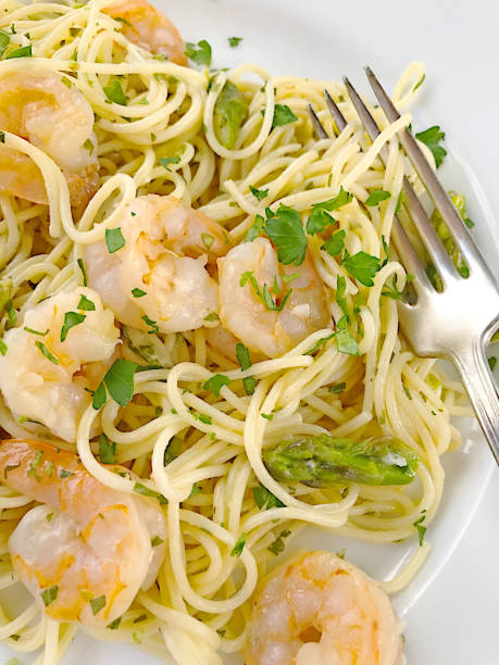 istock Overhead of pasta with shrimp 857245574