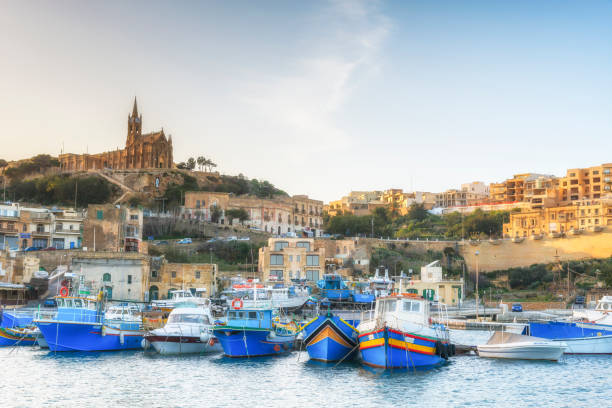 Port of Mgarr, Gozo, Republic of Malta. Port of Mgarr, Gozo, Republic of Malta. mgarr malta island gozo cityscape with harbor stock pictures, royalty-free photos & images