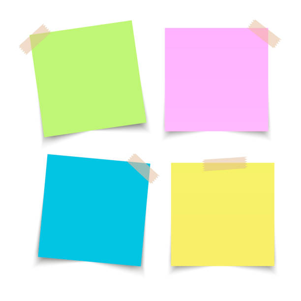 Set of various colorful papers on sticky tape, ready for your message. Vector illustration Set of various colorful papers on sticky tape, ready for your message. Vector illustration yellow tape audio stock illustrations