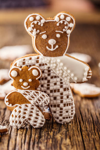 Christmas. Gingerbread family with christmas tree and christmas pastry