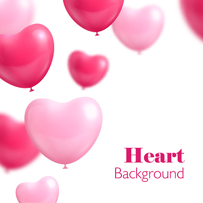 Hearts balloon white background. Ornament of hearts in the form of balloons from left side on a white background for designers and illustrators. Romantic template in the form of vector illustration