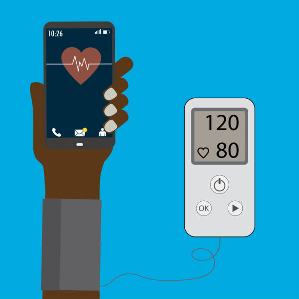 ilustrações de stock, clip art, desenhos animados e ícones de high blood pressure concept , measuring blood pressure.smart pho - red blood cell