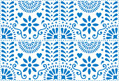 istock Folk art vector seamless pattern, Mexican blue design with flowers inspired by traditional art form Mexico 857275666