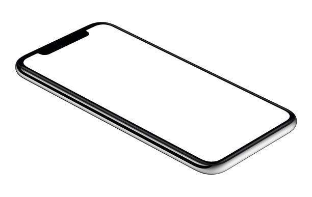 새로운 현대적인 스마트폰 이랑 ccw 약간 회전에 고립 된 흰색 배경 - lying on back 이미지 뉴스 사진 이미지