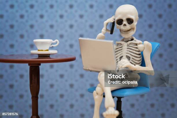 Skeleton Working Day Stock Photo - Download Image Now - Dead, Death, Human Skeleton