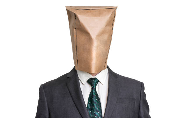 istock Businessman with a blank paper bag on the head 857282958