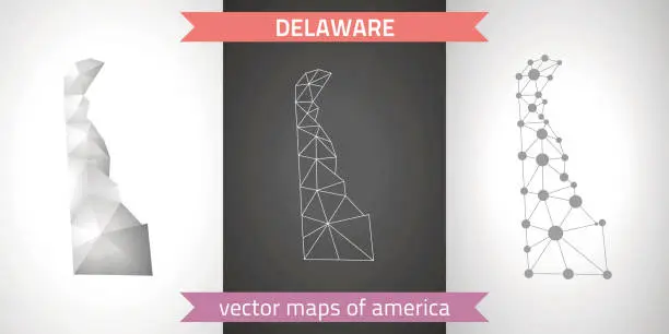 Vector illustration of Delaware. set graphic vector maps of Delaware, polygonal, grey, mosaic, triangle illustrations