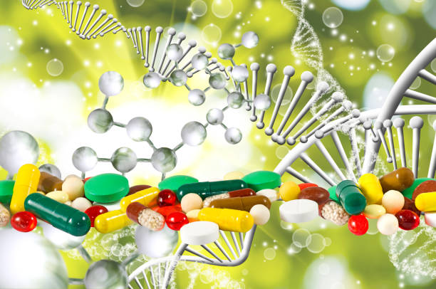istock image of pills on dna chain background closeup 857285524