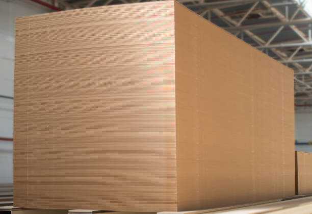 Big stack of MDF boards. Medium Density Fibreboard stock photo