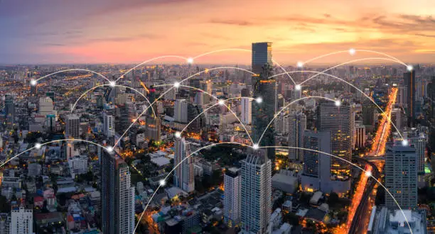 Bangkok cityscape with network connection concept