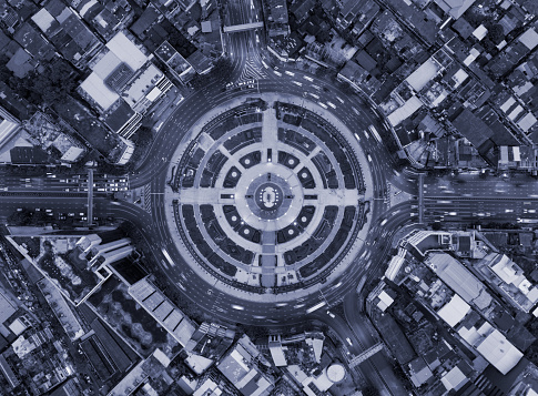 Aerial view of cityscape,city technology background in blue tone