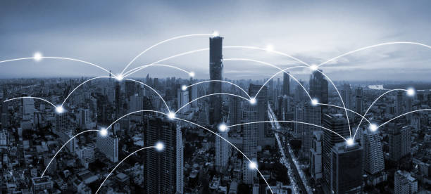 istock Bangkok cityscape with network connection concept in blue tone 857288626