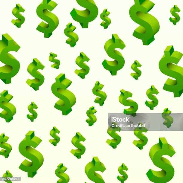 Flying Dollar Symbols On The Gray Background Stock Illustration - Download Image Now - Dollar Sign, Backgrounds, Three Dimensional