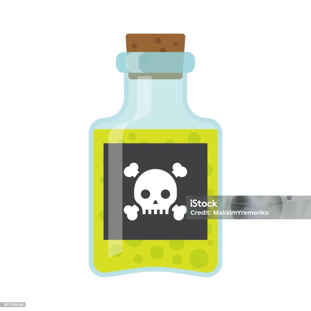 Poison bottle vector flat icon Bottle of poison icon in flat style isolated on white background. vector illustration Poisonous stock vector