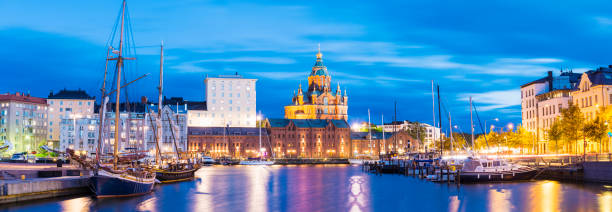 istock Harbour and Uspensky Cathedral Illuminated at Twilight in Helsinki, Finland 857290062