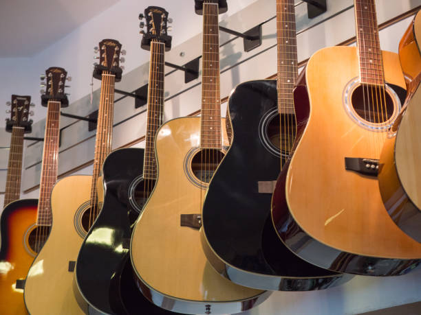 istock Musical instruments on display at a music store 857298222