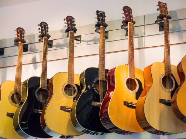 istock Musical instruments on display at a music store 857298542
