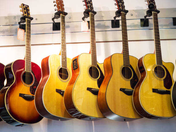istock Musical instruments on display at a music store 857300540