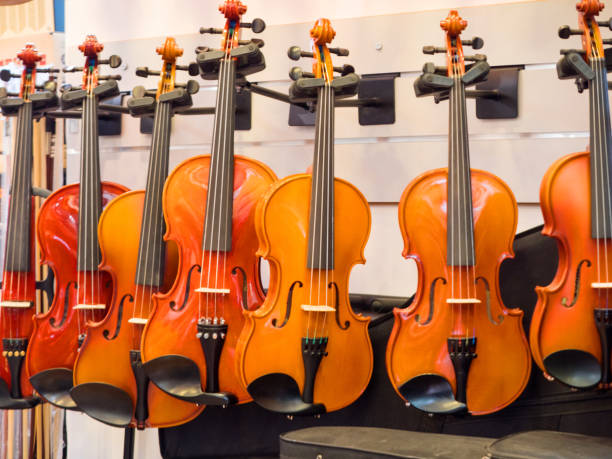 istock Musical instruments on display at a music store 857300656