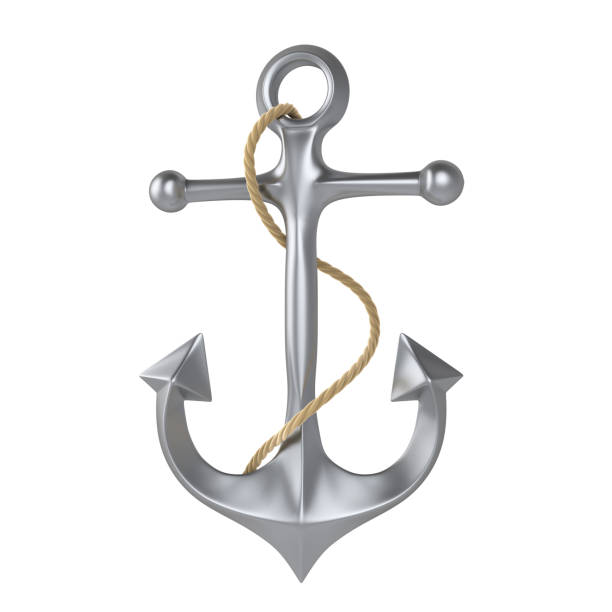 Steel Anchor with Rope isolated on white background. 3D render