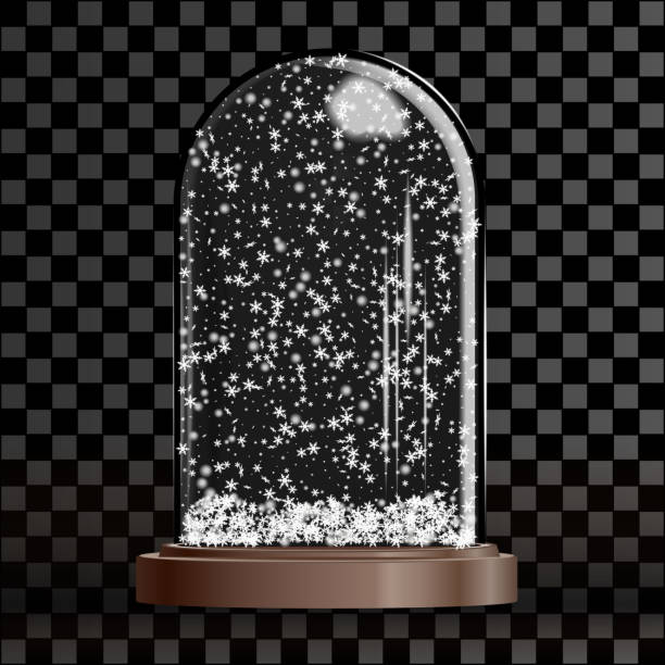 bożonarodzeniowy kula śnieżna odizolowana na przezroczystej ilustracji wektora tła w kratkę. zima w szklanej kuli, kryształowa kopuła z płatkiem śniegu - snow globe dome glass transparent stock illustrations