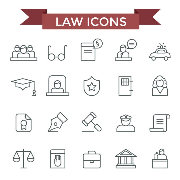 ilustraciones, imágenes clip art, dibujos animados e iconos de stock de iconos de la ley. - american justice audio