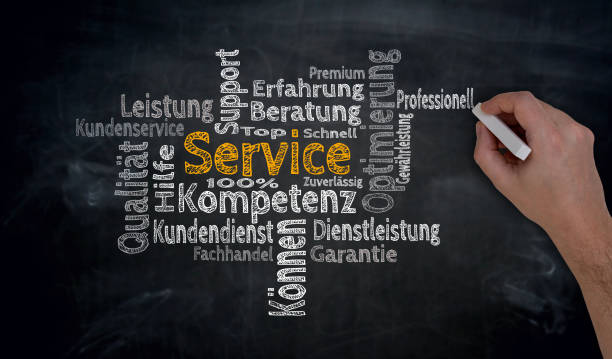istock Service (in german Competence, consulting) Cloud is written by hand on blackboard 857304990