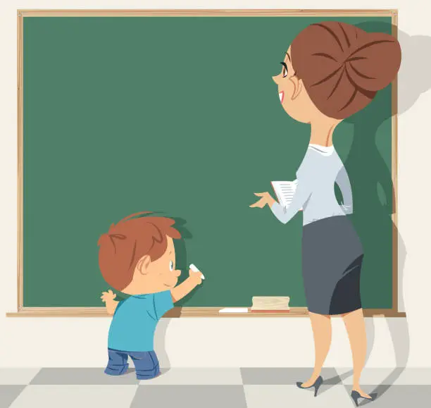 Vector illustration of Teacher and school boy