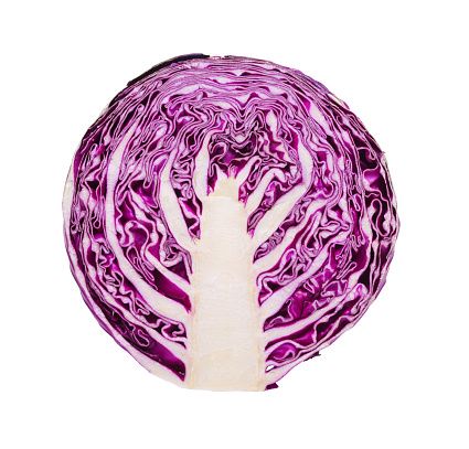 Fresh  red cabbage isolated on white background. Half part top view.