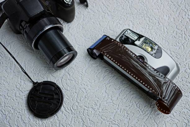 istock A modern digital camera and an old camera with a film 857312258