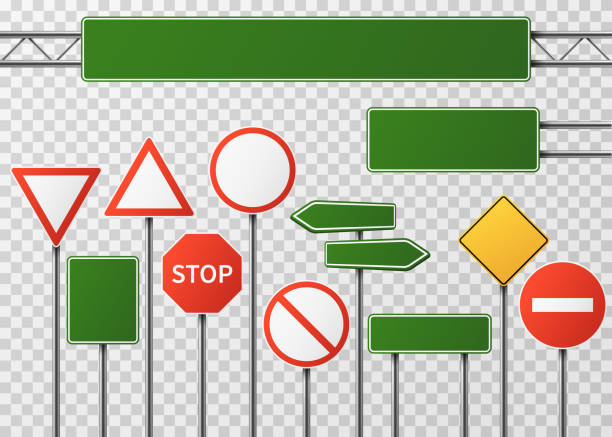 illustrations, cliparts, dessins animés et icônes de panneaux routiers et de la vierge vector ensemble isolé - signalisation routière