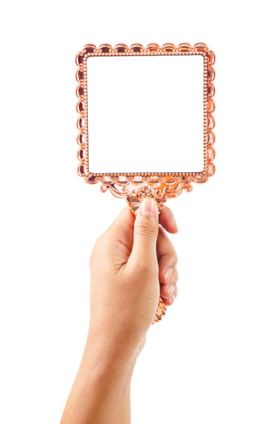 beautiful vintage mirror for makeup in woman hand - mirror women baroque style fashion imagens e fotografias de stock