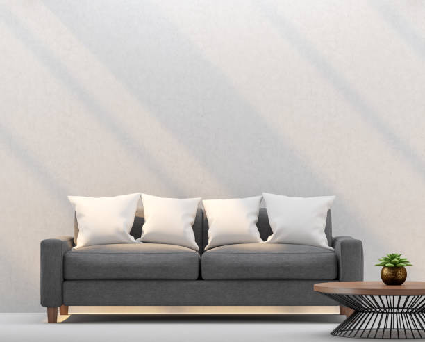 istock Modern living room and empty walls with sunlight shining through 3d rendering image 857324180