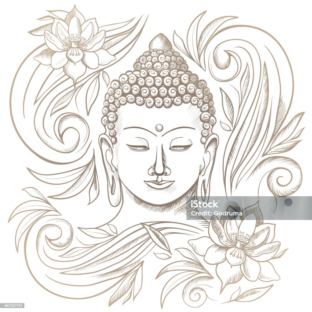 Tượng Phật Gautama Với Đôi Mắt Nhắm Và Minh Họa Vector Hoa Văn ...