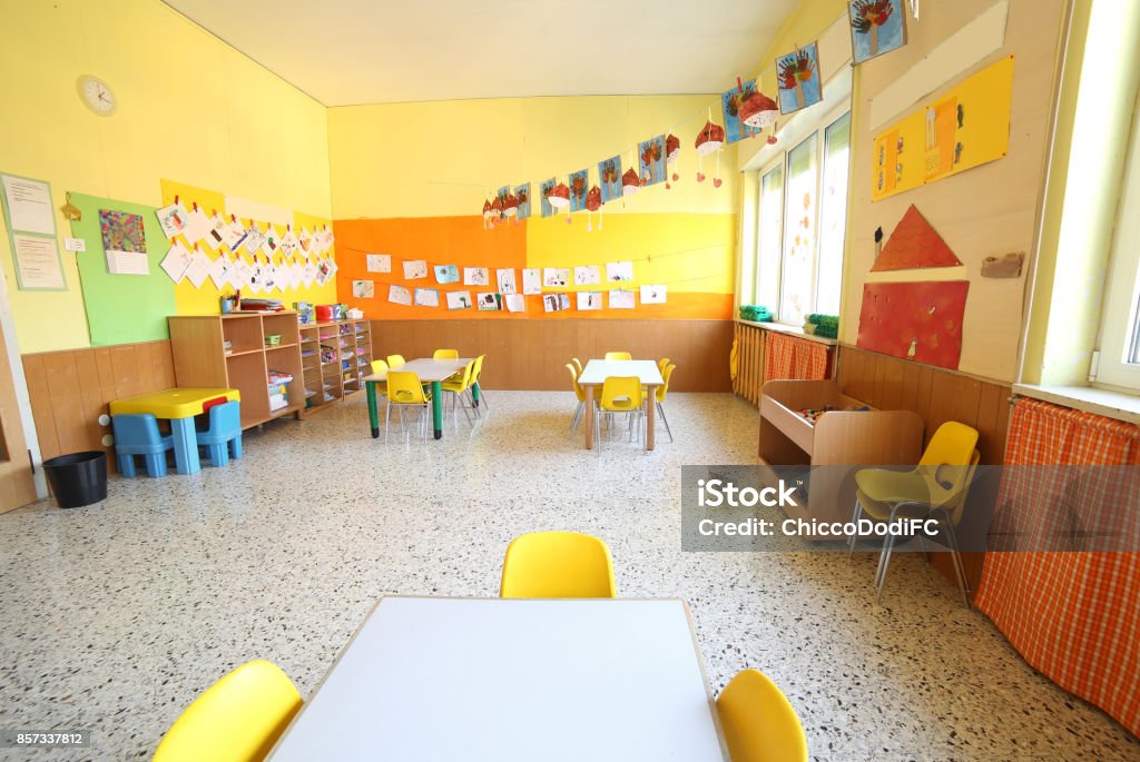 classroom of a daycare center classroom of a daycare center without children and teacher Preschool Stock Photo