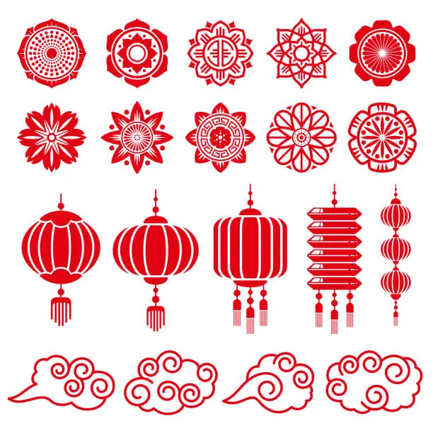 Vector illustration of Traditional chinese and japanese decorative design vector elements