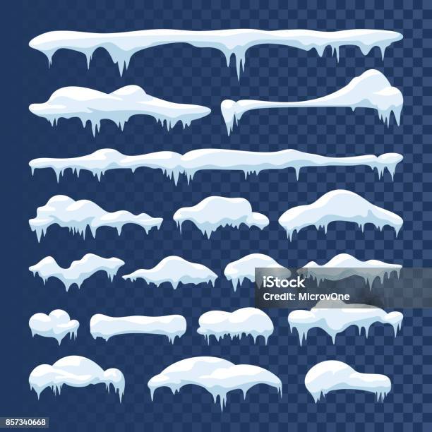 Snow And Ice Vector Frames Winter Cartoon Snow Caps Snowdrifts And Icicles Stock Illustration - Download Image Now