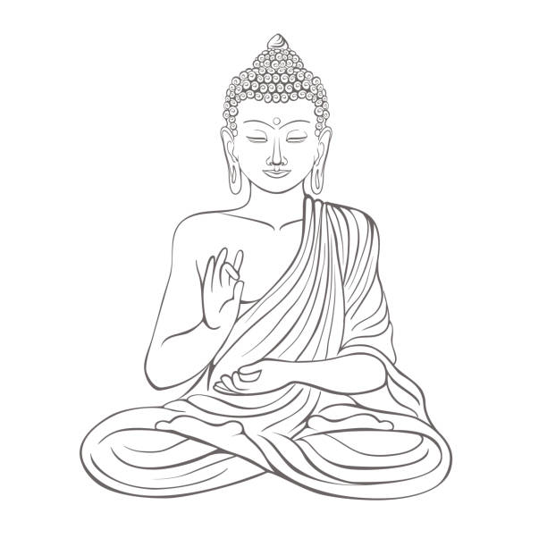 ภาพประกอบสต็อกที่เกี่ยวกับ “พระพุทธรูป gautama กับมือขวายกขึ้นบนภาพประกอบเวกเตอร์ - buddha face”